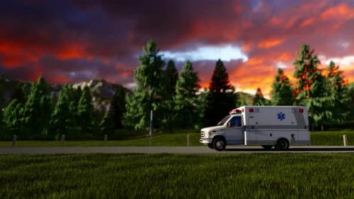 Videohive - Ambulance Van On Road With Sunset - 34054045 - 34054045