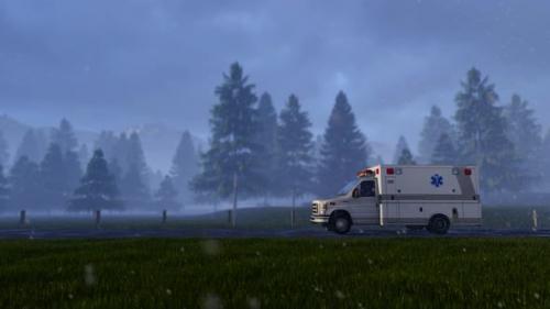 Videohive - Ambulance Van On Rainy Road - 34054048 - 34054048