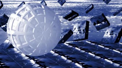 Videohive - Magic Silver Ball On Blue Squares Loop - 34066879 - 34066879