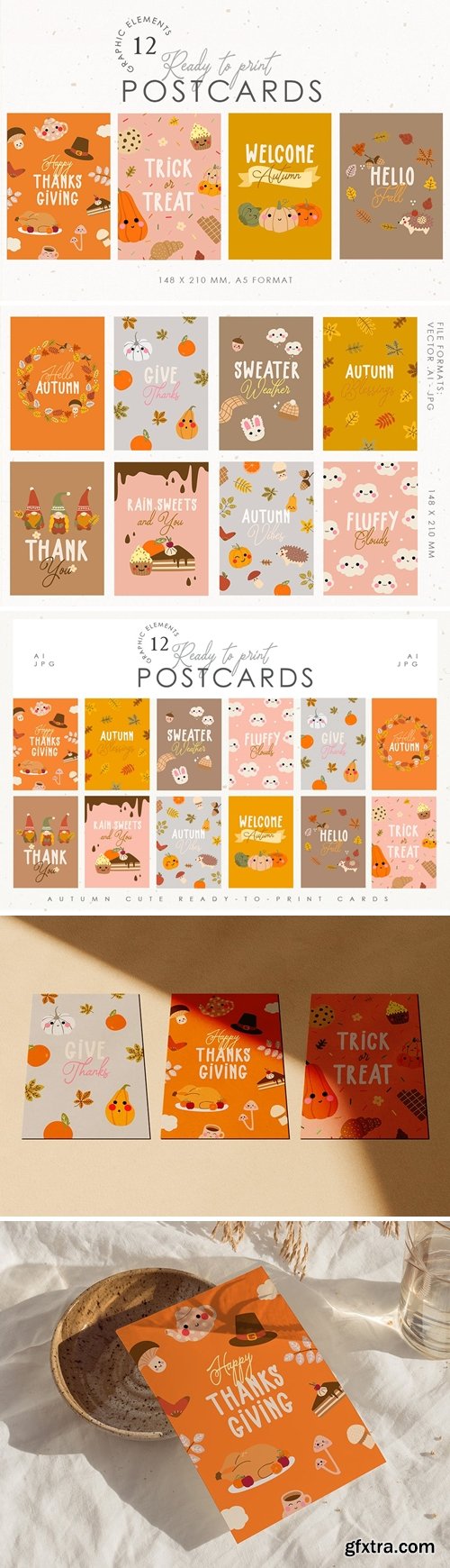 12 Autumn Fall Postcard Set