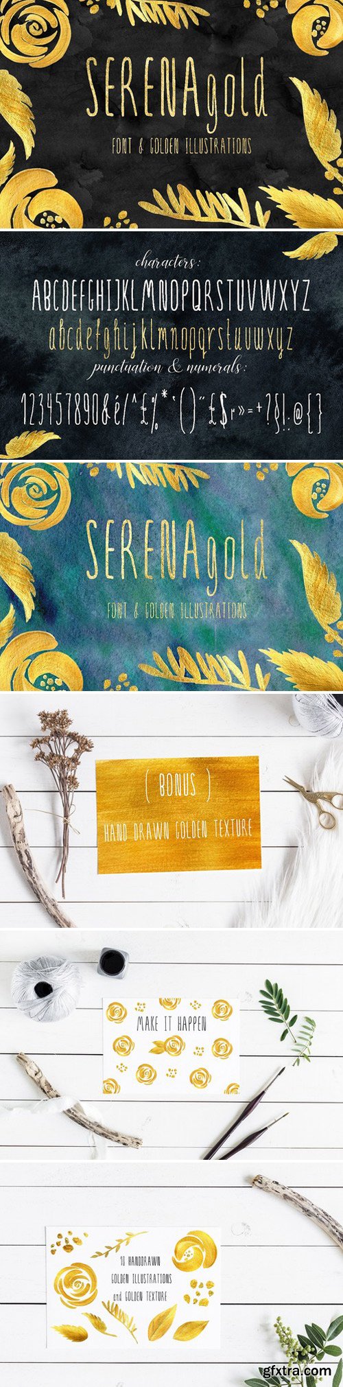 SERENA gold Font golden flowers