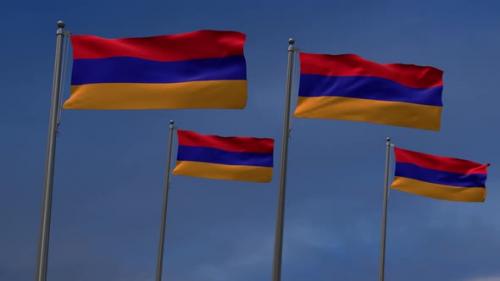 Videohive - Armenia Flags In The Blue Sky - 2K - 34115601 - 34115601