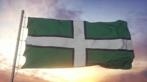 Videohive - Devon flag, England, waving in the wind, sky and sun background - 34115879 - 34115879