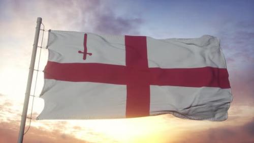 Videohive - City of London flag, England, waving in the wind, sky and sun background - 34115880 - 34115880