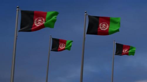 Videohive - Afghanistan Flags In The Blue Sky - 4K - 34119610 - 34119610