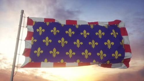 Videohive - Touraine flag, France, waving in the wind, sky and sun background - 34120144 - 34120144