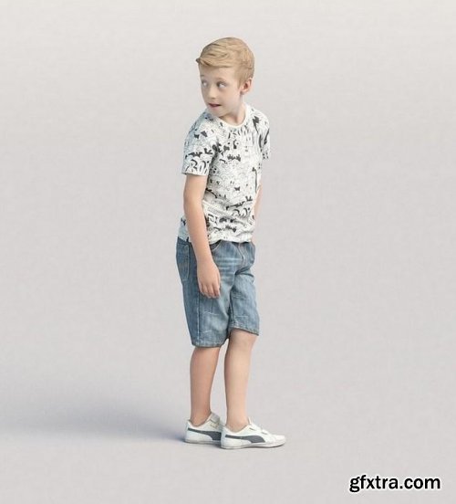 Casual child boy standing and looking back