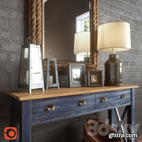 Summerville Wall Mirror, Milk Jug Accent Table Lamp, Console Marc Aurele - Lavande, Decoration