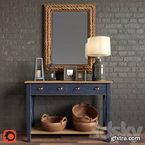 Summerville Wall Mirror, Milk Jug Accent Table Lamp, Console Marc Aurele - Lavande, Decoration