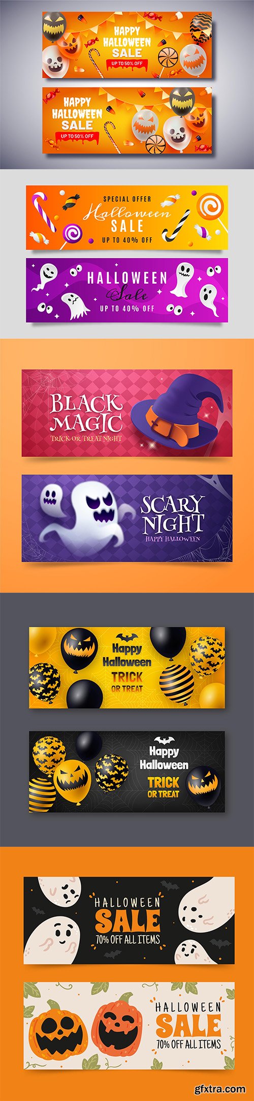 Halloween horizontal banners set