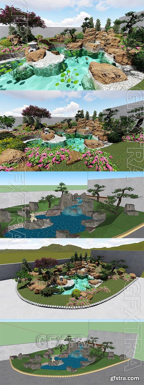 Chinese style beautiful garden model design Model 