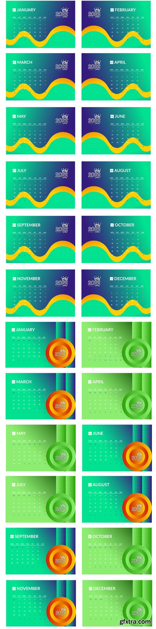 3 Vector Calendar Templates for The Year 2022