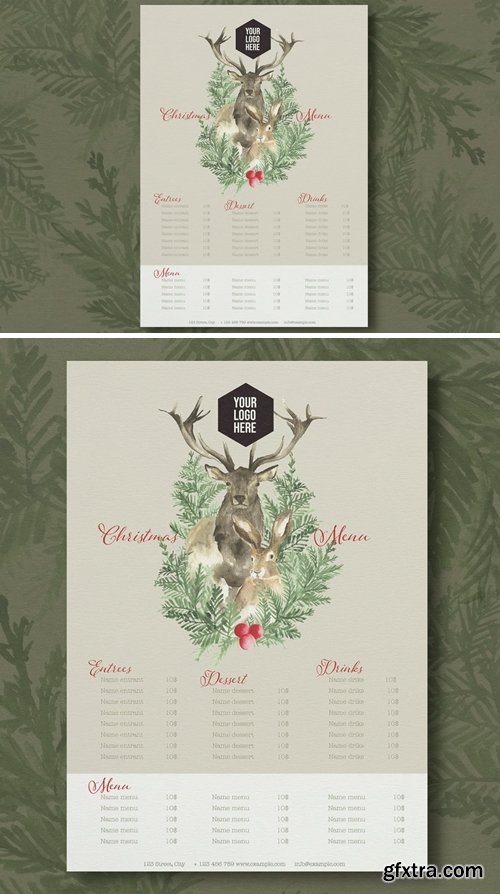 Menu Poster Christmas with Animals Illustration