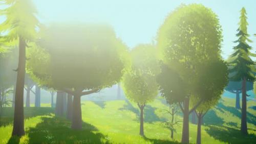 Videohive - Cartoon Green Forest Landscape with Trees and Flowers - 34136936 - 34136936