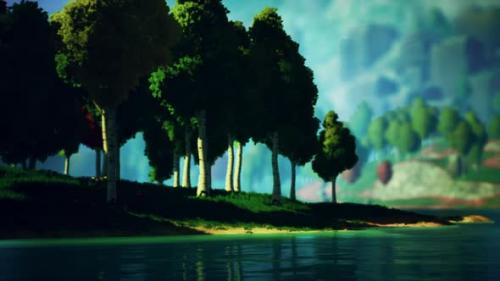 Videohive - Cartoon Green Forest Landscape with Trees and Lake - 34136939 - 34136939