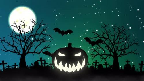 Videohive - Halloween Night Background. Pumpkin and flying Bats Halloween Night festival - 34145609 - 34145609