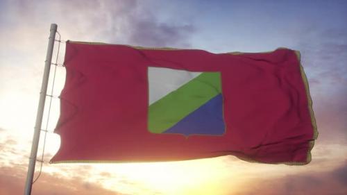 Videohive - Abruzzo Flag Italy Waving in the Wind Sky and Sun Background - 34156796 - 34156796