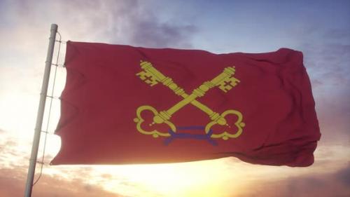 Videohive - Comtat Venaissin Flag France Waving in the Wind Sky and Sun Background - 34156799 - 34156799