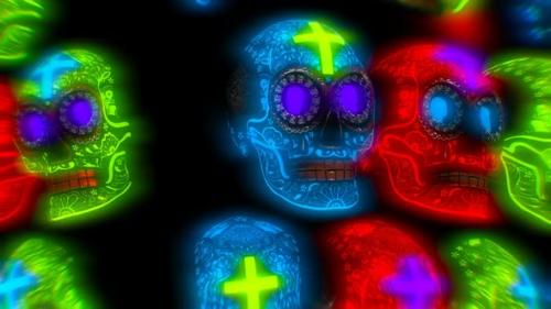 Videohive - Glowing neon Halloween skulls - 34119980 - 34119980