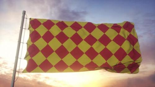 Videohive - Angoumois flag, France, waving in the wind, sky and sun background - 34120140 - 34120140