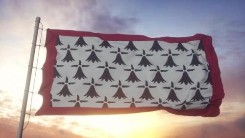 Videohive - Limousin flag, France, waving in the wind, sky and sun background - 34120143 - 34120143