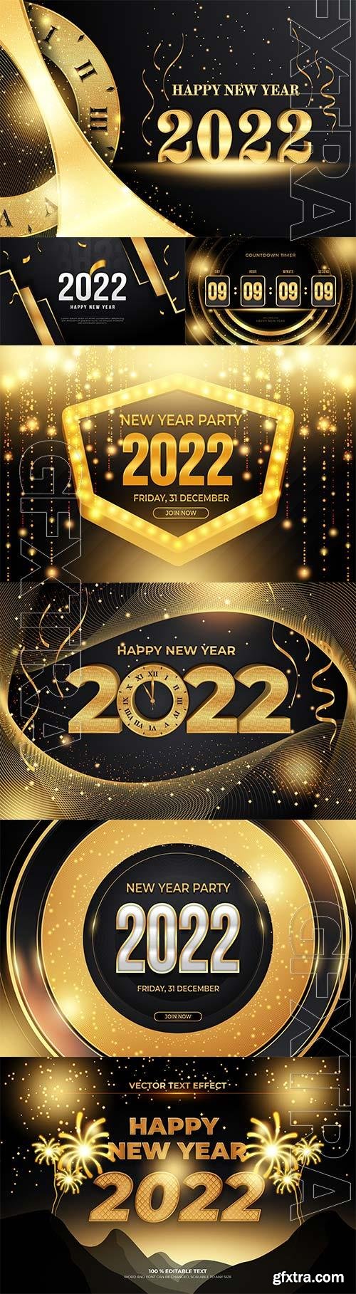 Happy new year editable text effect with black gold backround style premium vector