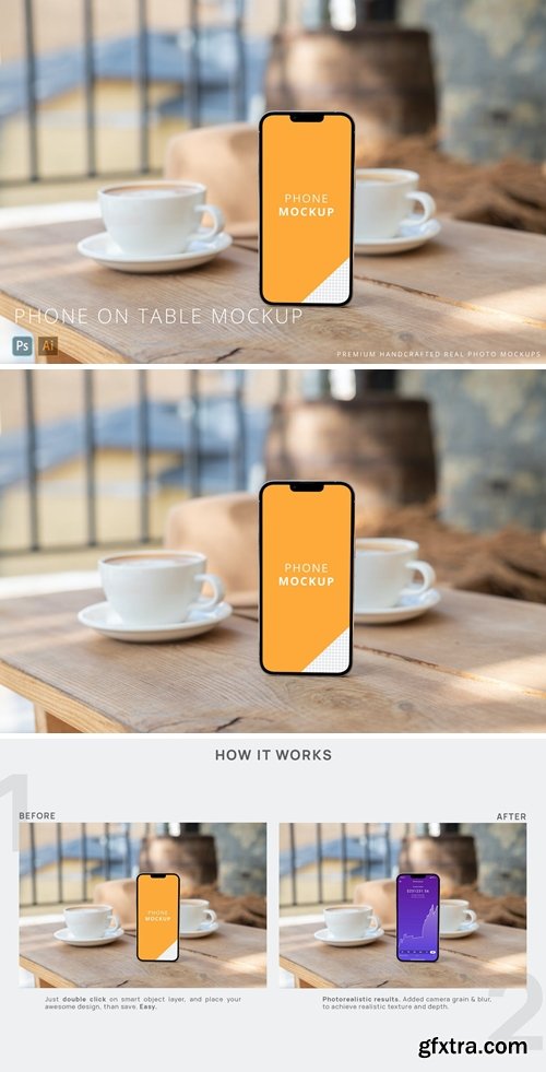 iPhone 13 Pro Max on Table with Coffee Mockup