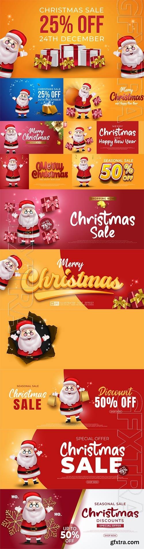 Merry christmas and happy new year banner with santa claus premium vector