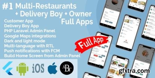 CodeCanyon - Multi-Restaurants Flutter App v2.1.1 + Delivery Boy App + Owner App + PHP Laravel Admin Panel + Web Site - 28949278