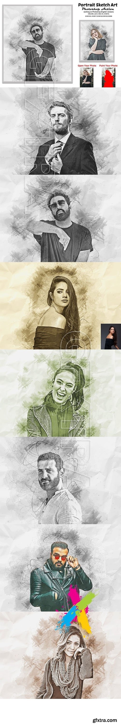 CreativeMarket - Portrait Sketch Art Photoshop Action 5814489