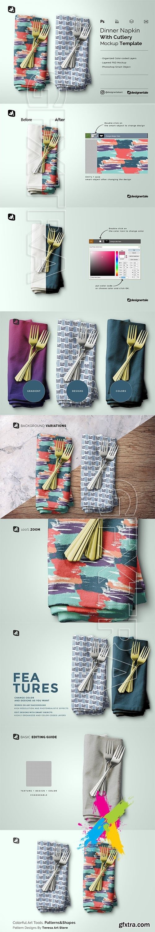 CreativeMarket - Dinner Napkin With Cutlery Mockup 5183051