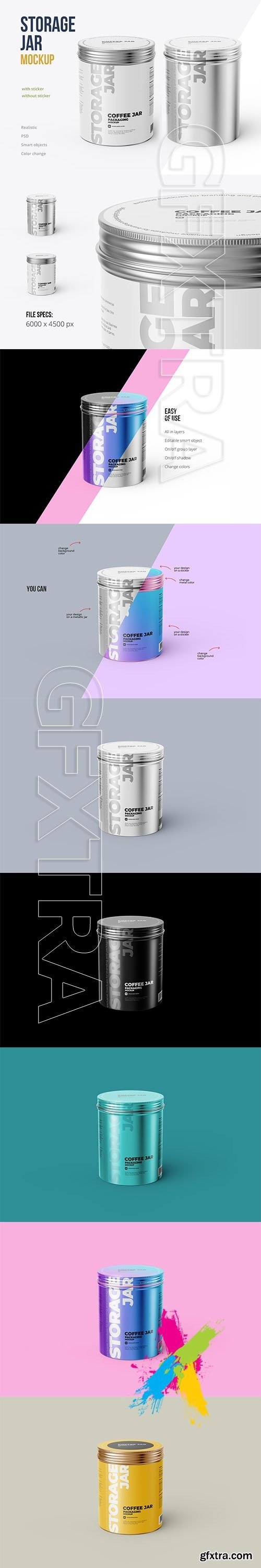 CreativeMarket - Metallic Storage Jar Angle view 5517228