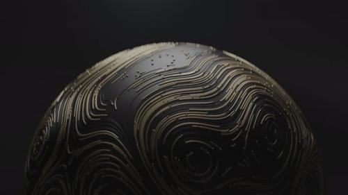 Videohive - Spinning Golden Ball with Circular Topographic Animated Lines and Particles on Black Background - 34211510 - 34211510