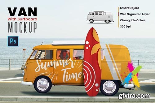 CreativeMarket - Van with Surf Board Mockup 5827004