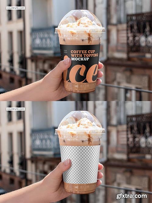 CreativeMarket - Iced Coffee Cup with Topping Mockup 6447104