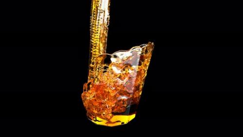 Videohive - Alcohol Beer Liquid Splash 3d Yellow Gold Backdrop on Black - 34303421 - 34303421