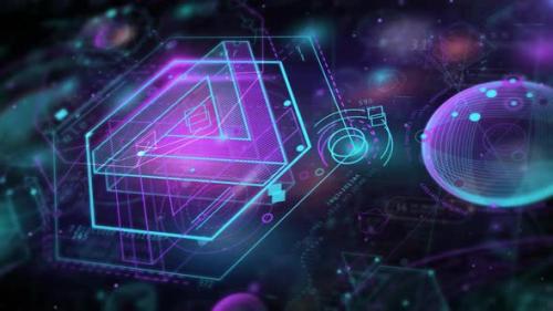 Videohive - Flying Through A Sci-Fi Space Filled With Infographics 4K - 34327786 - 34327786