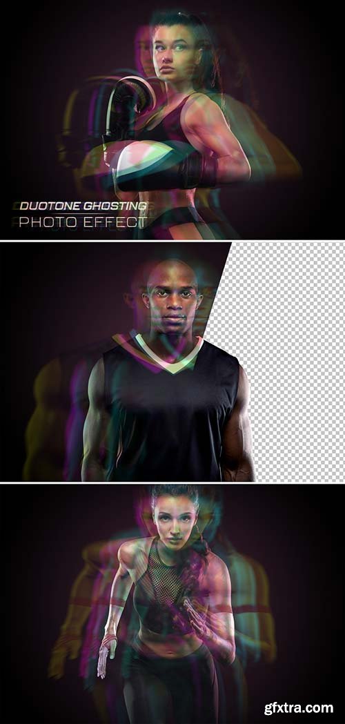 Duotone Ghosting Glith Photo Effect Mockup 437474152