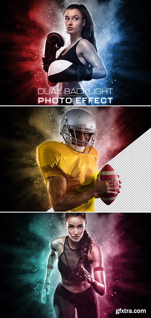 Dual Backlight Photo Effect Mockup with Two Glowing Color 437473813