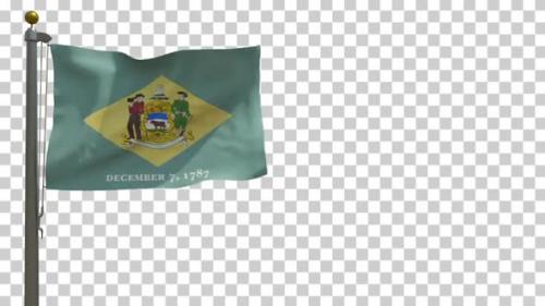 Videohive - Delaware State Flag (American Flag) on Flagpole with Alpha Channel - 4K - 34337153 - 34337153