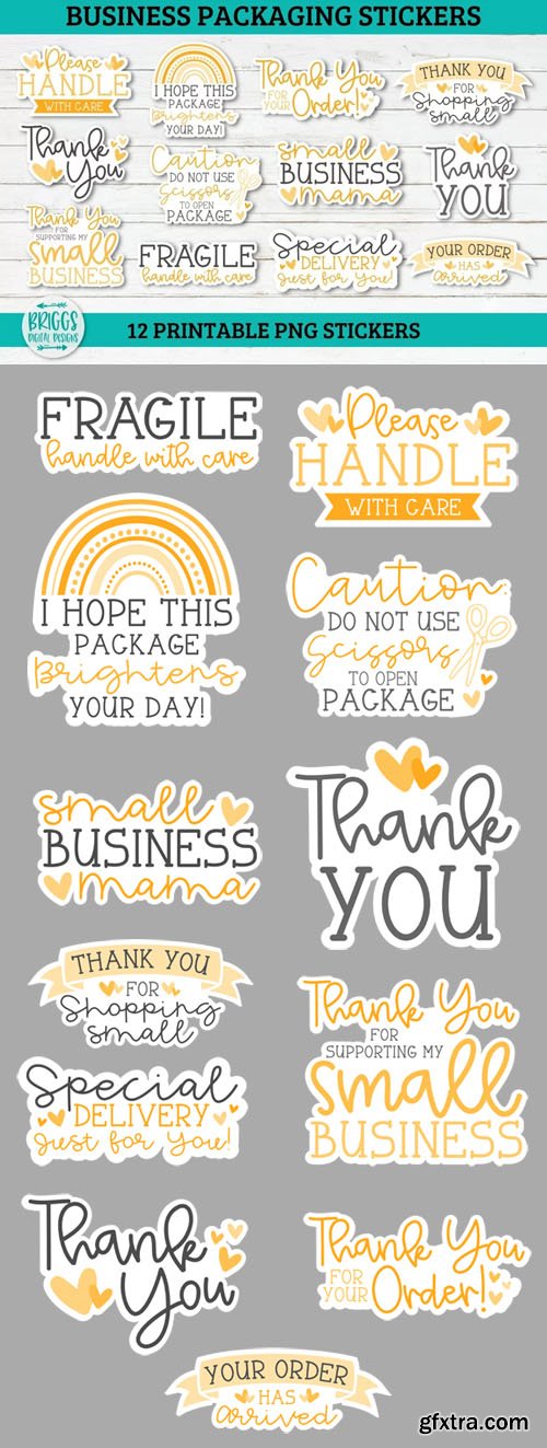 12 Yellow Business Packaging Printable Stickers PNG Bundle