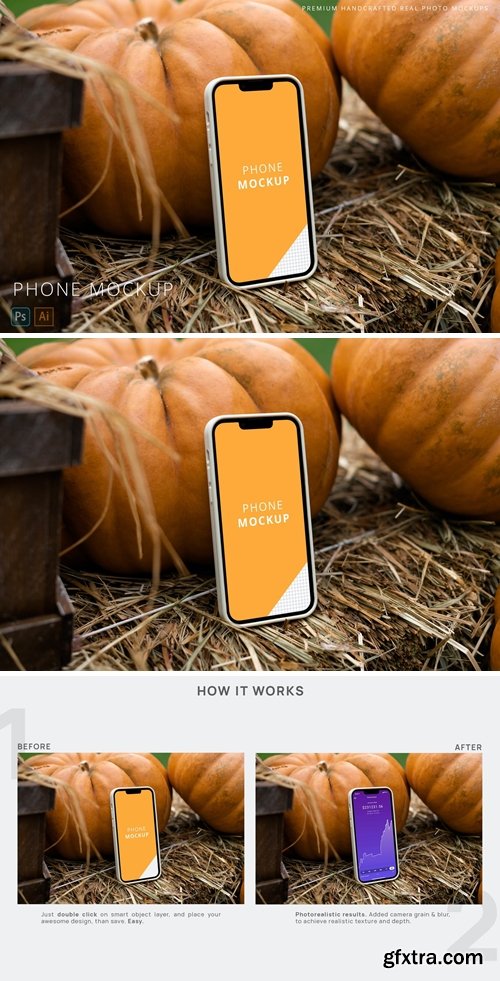 iPhone 13 Pro Halloween Pumpkins and Hay Mockup