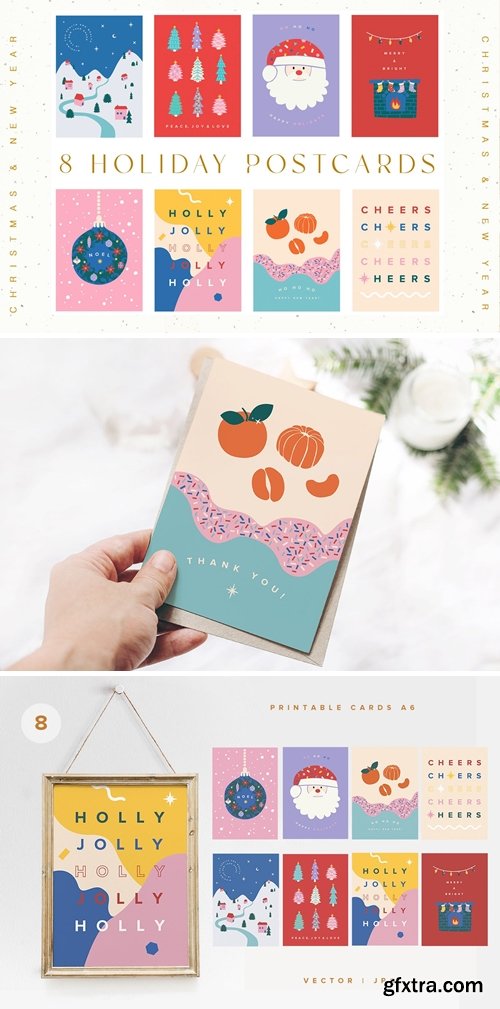 Happy Holidays Greetings Card Set