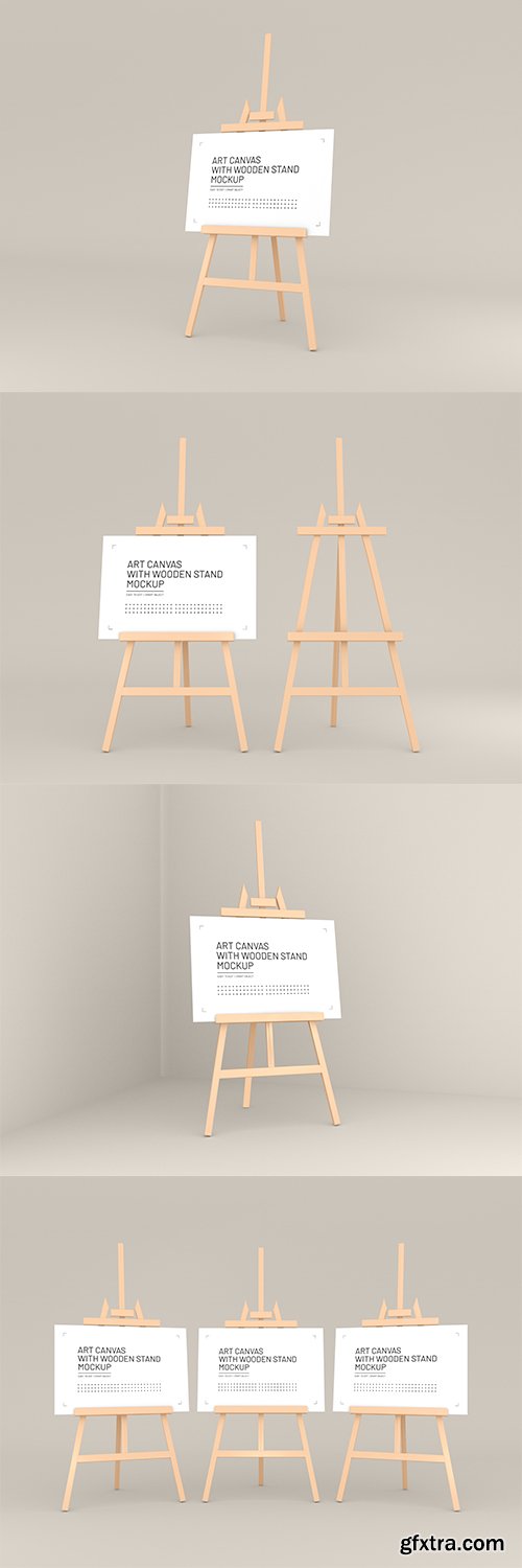 Art canvas on wooden easels mockup