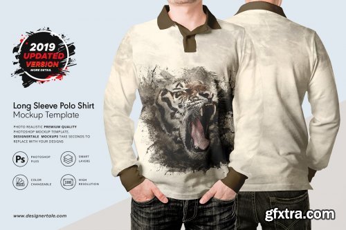 CreativeMarket - Long Sleeve Men Polo Shirt Mockup 4175233