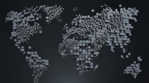 Videohive - the pixel map of the world is falling apart and going - 34423283 - 34423283