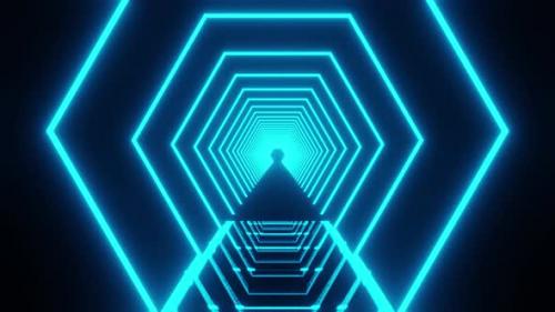 Videohive - Vj Loop Of The Hexagon Heon Blue Background With Mirrored Floor 4K - 34446500 - 34446500