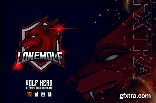 Wolf Head E-sport logo design template