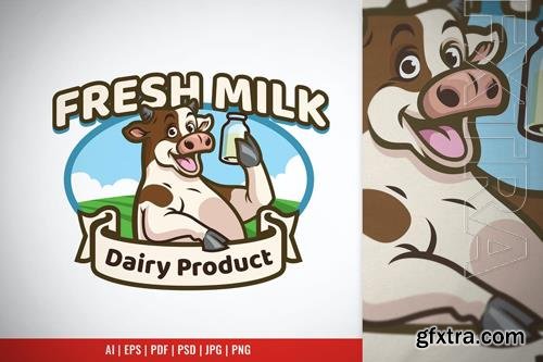 Happy Cow Milk Mascot Logo