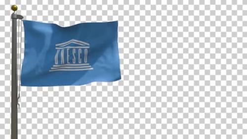 Videohive - UNESCO Flag on Flagpole with Alpha Channel - 4K - 34341149 - 34341149